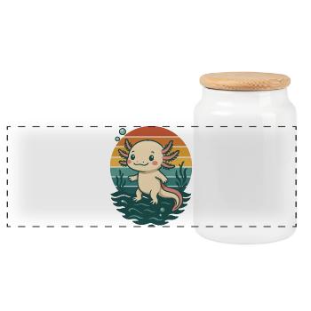 Cute Retro Axolotl - Panoramic Cookie Jar with Wooden Lid - white - Front