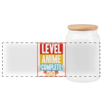 Level Anime Complete Manga Otaku Kawaii Comic - Panoramic Cookie Jar with Wooden Lid - white - Front