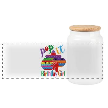 pop it Birthday girl 4 - Panoramic Cookie Jar with Wooden Lid - white - Front