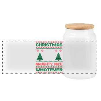 Weihnachts Pixel Sweat Naughty Nice Whatever - Panorama Keksdose mit Holzdeckel - Weiß - Vorne