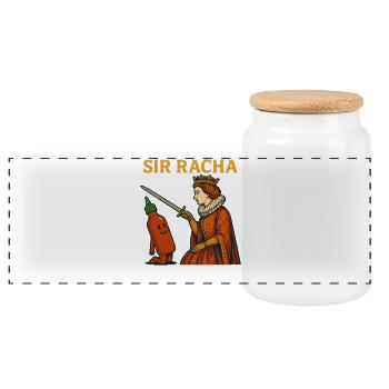 Sir Racha Funny Meme Knighting Hot Sauce Humor - Panoramic Cookie Jar with Wooden Lid - white - Front