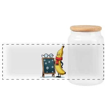 Winterbanane mit Schneeflocken-Tafel - Panorama Keksdose mit Holzdeckel - Weiß - Vorne