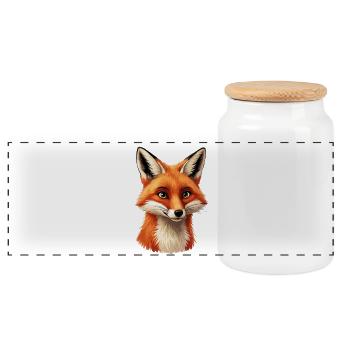 Warming fox head illustration - Panoramic Cookie Jar with Wooden Lid - white - Front