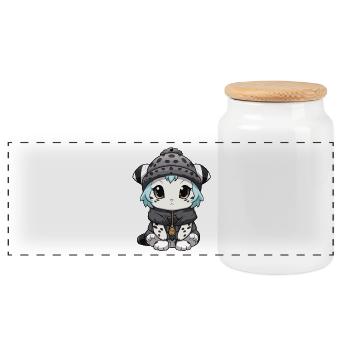 Schneeleopard Winter leopard Baby - Panorama Keksdose mit Holzdeckel - Weiß - Vorne