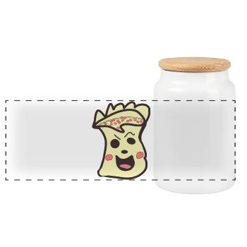Funny Kawaii Aesthetic Guy - Panoramic Cookie Jar with Wooden Lid - white - Front