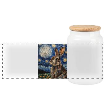 Lapin Lapin Lapin Van Gogh Style Nuit étoilée - Boîte à biscuits avec couvercle en bois - blanc - Devant