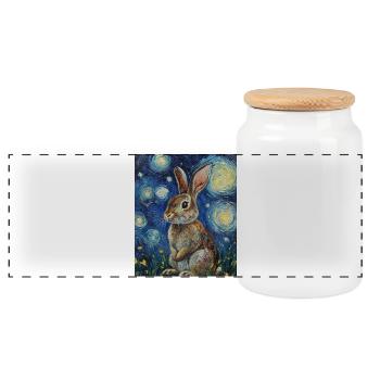 Lapin Lapin Lapin Van Gogh Style Nuit étoilée - Boîte à biscuits avec couvercle en bois - blanc - Devant