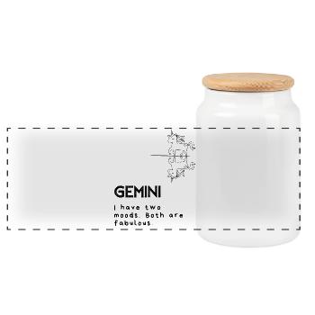 Funny Gemini Cartoon – Double Trouble - Panoramic Cookie Jar with Wooden Lid - white - Front