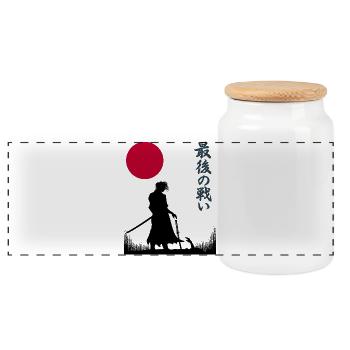 The Last Ronin | Ronin Warrior Silhouttes - Panoramic Cookie Jar with Wooden Lid - white - Front