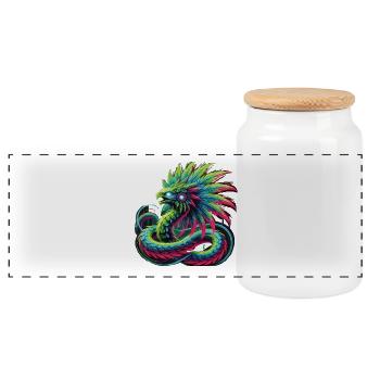 Aztec Dragon - Panoramic Cookie Jar with Wooden Lid - white - Front
