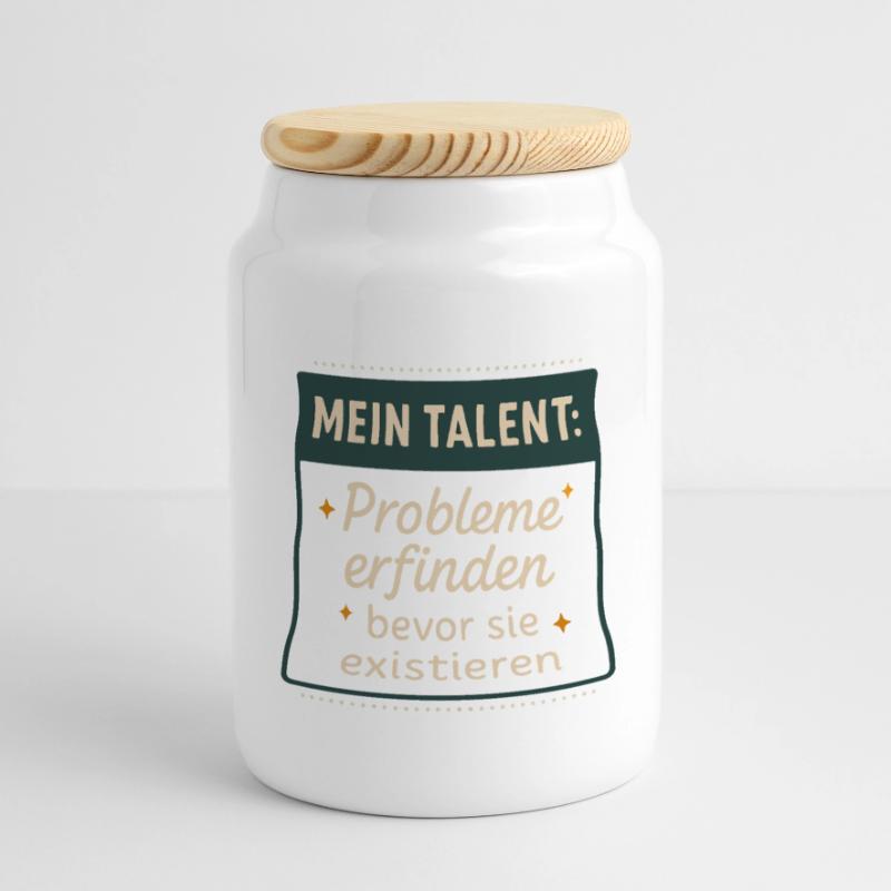Talent! Inventing problems before they exist Panoramic Cookie Jar with Wooden Lid