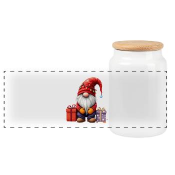 Christmas gnomes with gifts and lights - Panoramic Cookie Jar with Wooden Lid - white - Front