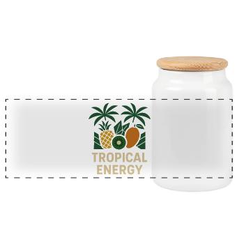 Tropical Energy – Sommerliches Frucht Design - Panorama Keksdose mit Holzdeckel - Weiß - Vorne