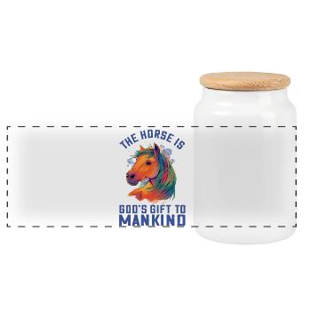 Colorful Horse Illustration in Watercolor Horses Fan - Panoramic Cookie Jar with Wooden Lid - white - Front