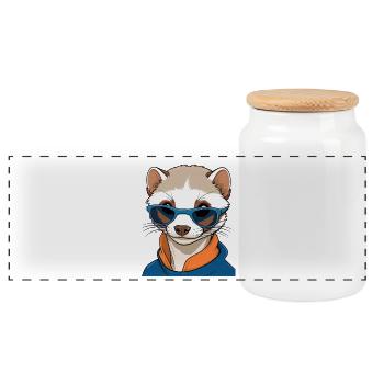 Sunglasses friend in hoodie - Panoramic Cookie Jar with Wooden Lid - white - Front