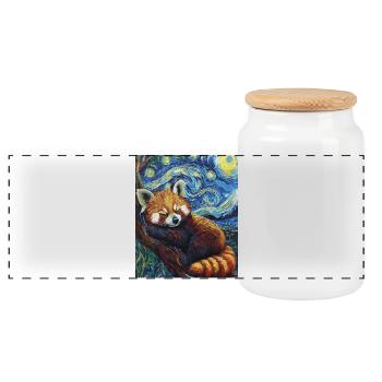 Roter Panda Bär Van Gogh Style Starry Night - Panorama Keksdose mit Holzdeckel - Weiß - Vorne