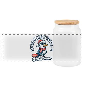Cheeky Seagull – Merry Christmas & Happy New Year - Panoramic Cookie Jar with Wooden Lid - white - Front