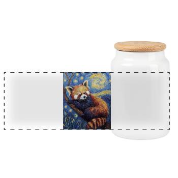 Panda roux Ours Style Van Gogh Nuit étoilée - Boîte à biscuits avec couvercle en bois - blanc - Devant