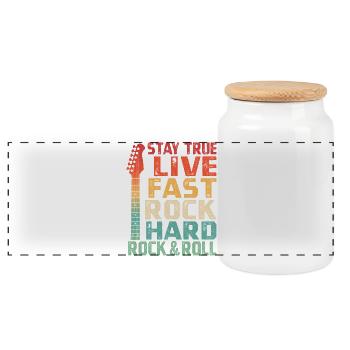 Stay True Rock Hard Rock & Roll Rock Band - Panoramic Cookie Jar with Wooden Lid - white - Front
