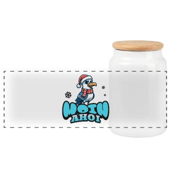 Moin Ahoy avec Seagull - Boîte à biscuits avec couvercle en bois - blanc - Devant