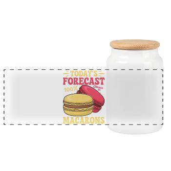 Macaron French Desserts - Panoramic Cookie Jar with Wooden Lid - white - Front