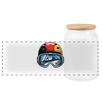 Skihelm Deutschland Flagge - Panorama Keksdose mit Holzdeckel - Weiß - Vorne