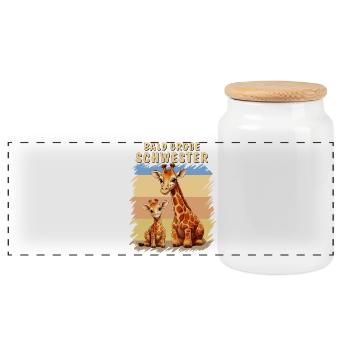 GIRAFFEN BALD GROßE SCHWESTER - Panorama Keksdose mit Holzdeckel - Weiß - Vorne