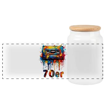 CASSETTE DE MUSIQUE années 70 - Boîte à biscuits avec couvercle en bois - blanc - Devant