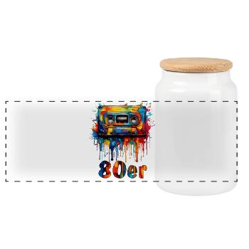 MUSIC CASSETTE 80s - Panoramic Cookie Jar with Wooden Lid - white - Front