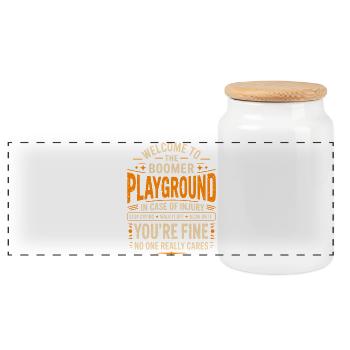 Boomer Playground Saying Humor - Panoramic Cookie Jar with Wooden Lid - white - Front