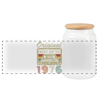 1976 Vintage Retro Geburtstagsgeschenk - Panorama Keksdose mit Holzdeckel - Weiß - Vorne