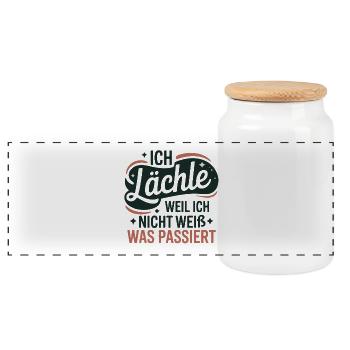 Ich lächle, weil ich nicht weiß, was passiert - Panorama Keksdose mit Holzdeckel - Weiß - Vorne