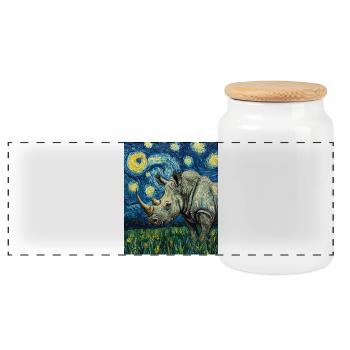 Nashorn Rhino Van Gogh Style Starry Night - Panoramic Cookie Jar with Wooden Lid - white - Front