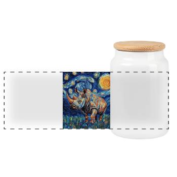 Nashorn Rhino Van Gogh Style Starry Night - Panoramic Cookie Jar with Wooden Lid - white - Front