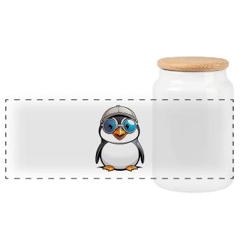 Pingouin avec casque et lunettes - Boîte à biscuits avec couvercle en bois - blanc - Devant