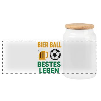 Bier Ball Bestes Leben – Fußballfan Design - Panorama Keksdose mit Holzdeckel - Weiß - Vorne