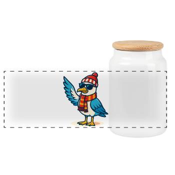 Cool seagull with sunglasses & cap - Panoramic Cookie Jar with Wooden Lid - white - Front