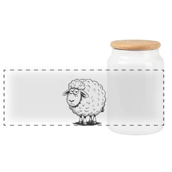 Lower Austria – Grumpy Sheep Humor Design - Panoramic Cookie Jar with Wooden Lid - white - Front