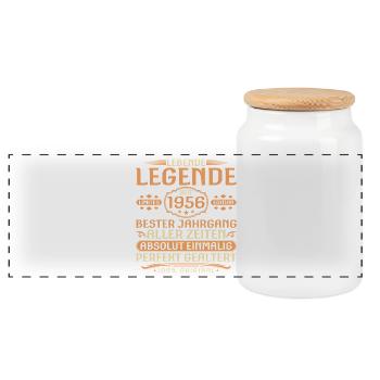 70th Birthday - Legend since 1956 Vintage - Panoramic Cookie Jar with Wooden Lid - white - Front