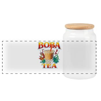Boba Tea Favorite Food Funny Weird 90s Boba-T - Panoramic Cookie Jar with Wooden Lid - white - Front