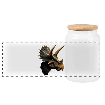Triceratops Dinosaur Dinos Triceratops Dino - Panoramic Cookie Jar with Wooden Lid - white - Front