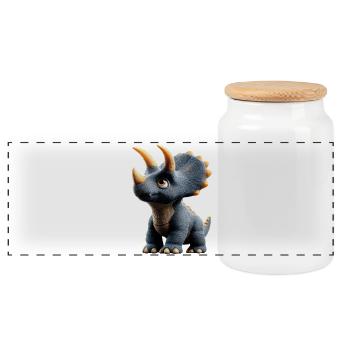 Triceratops Dinosaur Dinos Triceratops Dino - Panoramic Cookie Jar with Wooden Lid - white - Front