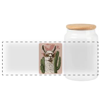 Lama - Panorama Keksdose mit Holzdeckel - Weiß - Vorne