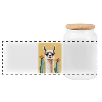 Lama - Panorama Keksdose mit Holzdeckel - Weiß - Vorne