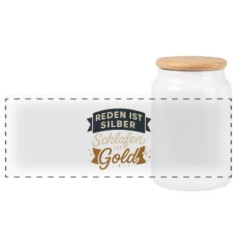 Talking is silver, sleeping is gold - Panoramic Cookie Jar with Wooden Lid - white - Front