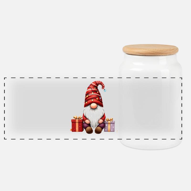 Weihnachtswichtel Mit Lichterkette Und Päckchen - Panorama Keksdose mit Holzdeckel - Weiß