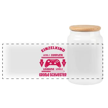 Einzelkind Complete - Loading Große Schwester 2026 - Panorama Keksdose mit Holzdeckel - Weiß - Vorne
