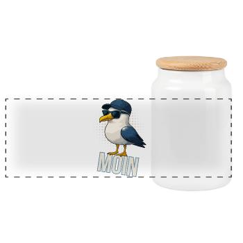 Moin - Seagull with sunglasses - Panoramic Cookie Jar with Wooden Lid - white - Front