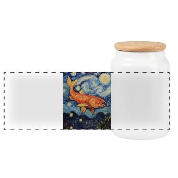 Poisson Koi Karfen Van Gogh Style Nuit étoilée - Boîte à biscuits avec couvercle en bois - blanc - Devant