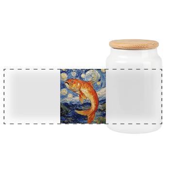 Poisson Koi Karfen Van Gogh Style Nuit étoilée - Boîte à biscuits avec couvercle en bois - blanc - Devant